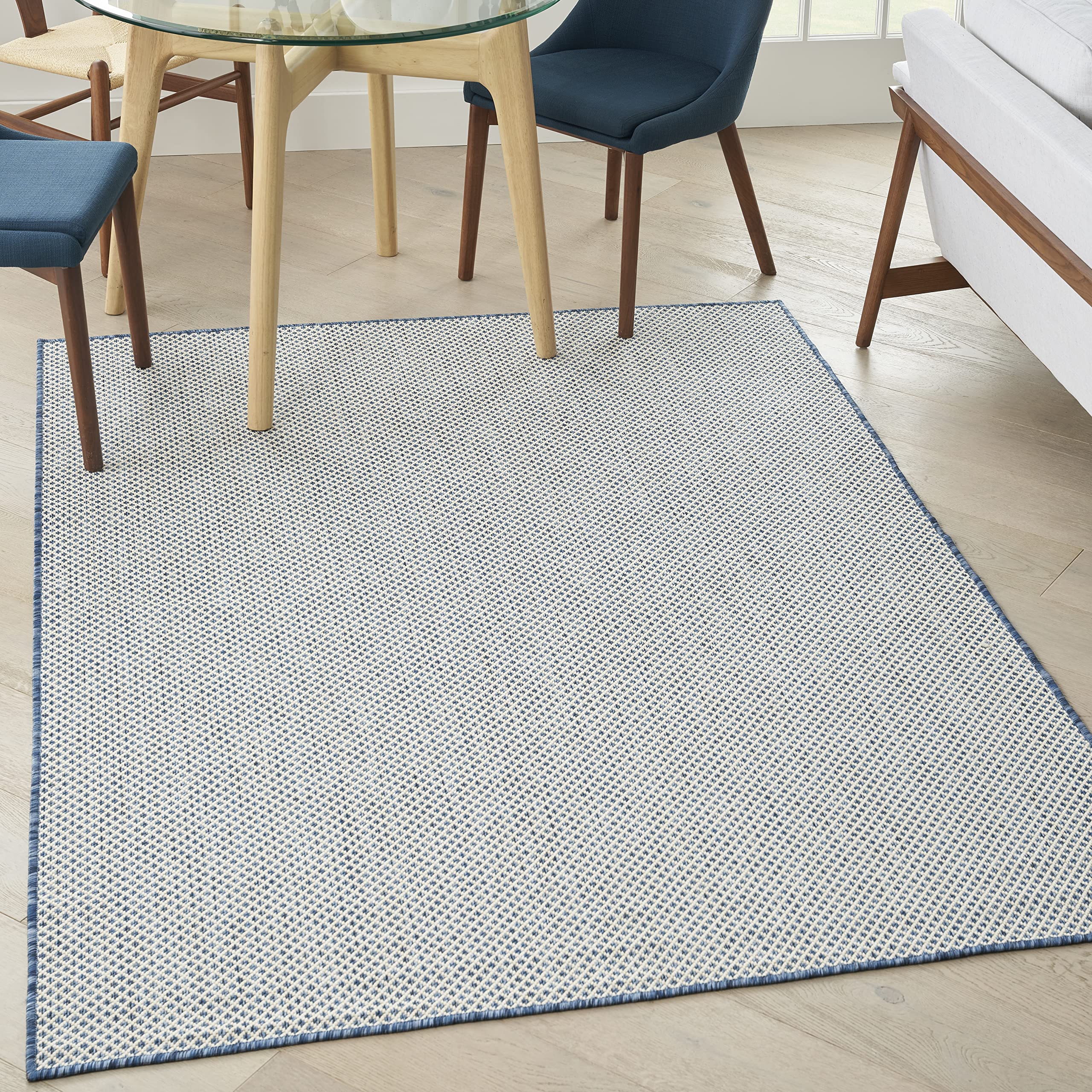 Nourison Courtyard Indoor/Outdoor Ivory Blue 6' X 9' Area Rug, Geometric, Easy Cleaning, Non Shedding, Bed Room, Living Room, Di