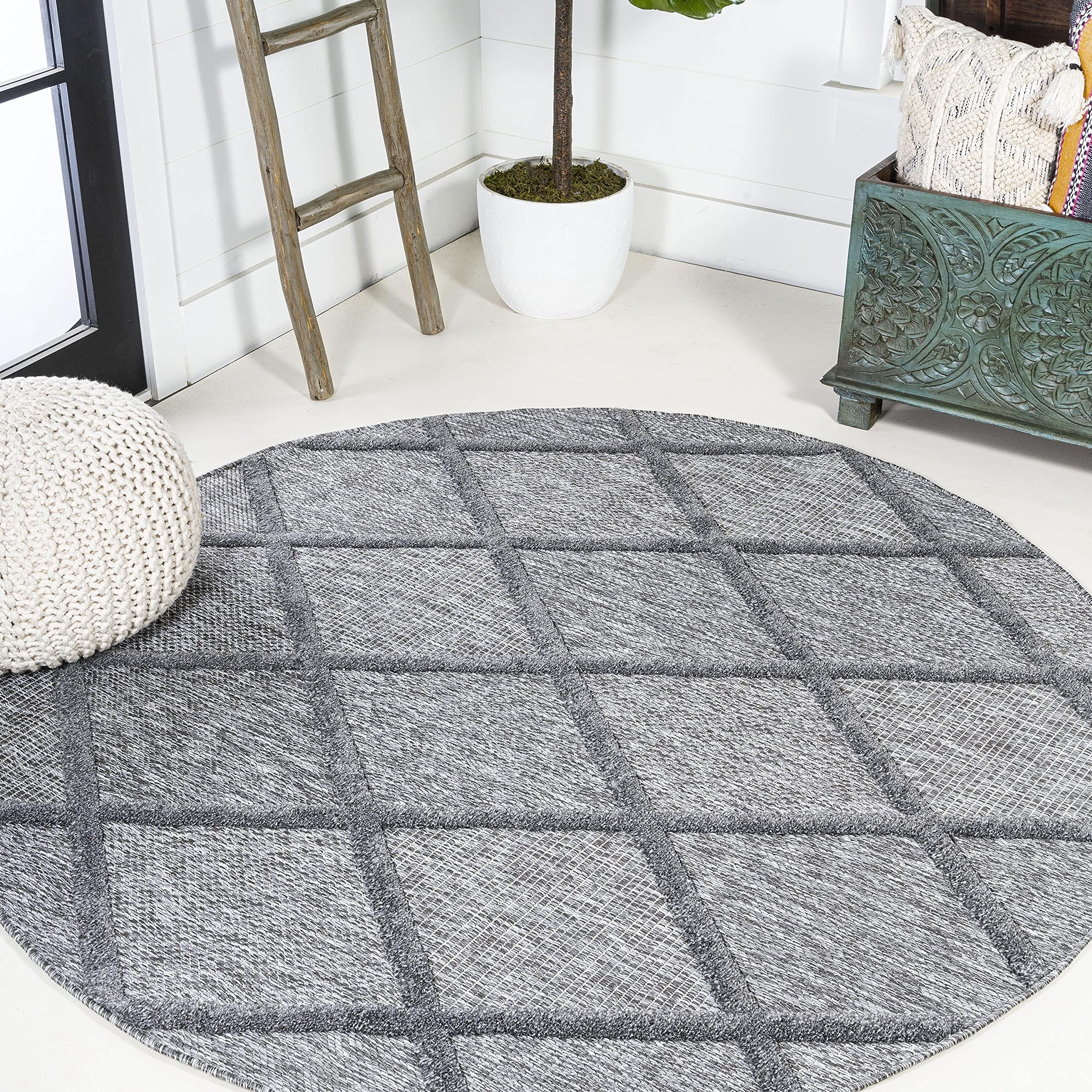 Jonathan Y Ibz101A-5R Salines Diamond Trellis Indoor Outdoor Area Rug Bohemian Geometric Easy Cleaning Bedroom Kitchen Backyard