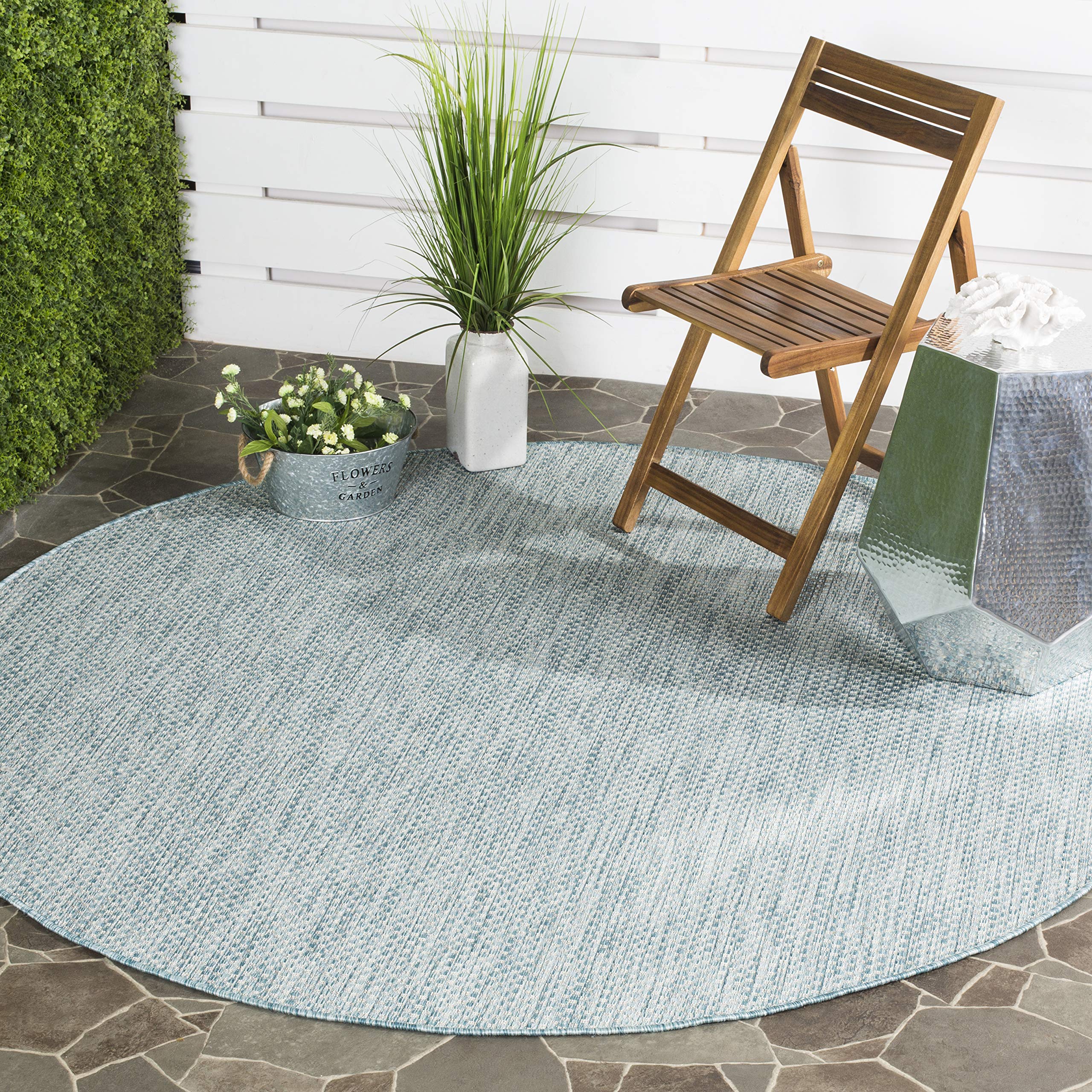 Safavieh Courtyard Collection Area Rug - 9' Round, Grey & Navy, Non-Shedding & Easy Care, Indoor/Outdoor & Washable-Ideal For Patio, Backyard, Mudroom (Cy8521-36812)