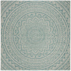 Safavieh Courtyard Collection 5'3' Square Light Grey / Aqua Cy8734 Indoor/ Outdoor Waterproof Easy Cleaning Patio Backyard Mudroom Area Rug