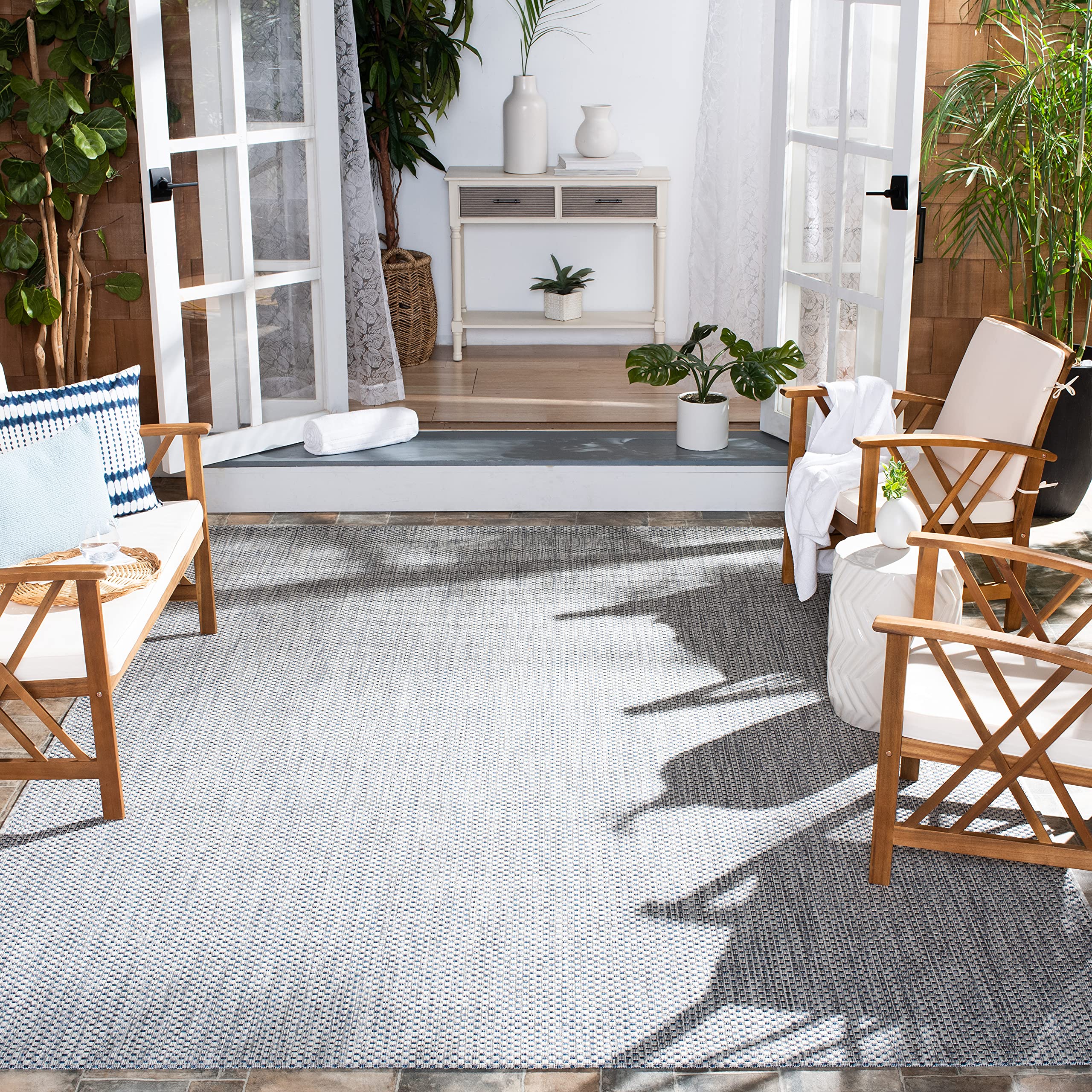 Safavieh Courtyard Collection 8' X 10' Grey/Navy Cy8521 Indoor/ Outside Waterproof Easy Cleansingpatio Backyard Mudroom Area Mat
