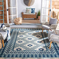 Safavieh Veranda Collection 6'7' Square Ivory/Blue Ver099 Boho Indoor/ Outdoor Non-Shedding Easy Cleaning Patio Backyard Porch