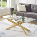 Rectangle Modern Coffee Table, Tempered Glass Top And Metal Tubular Leg, 47.3”Lx23.6”Wx18.1”H, Gold