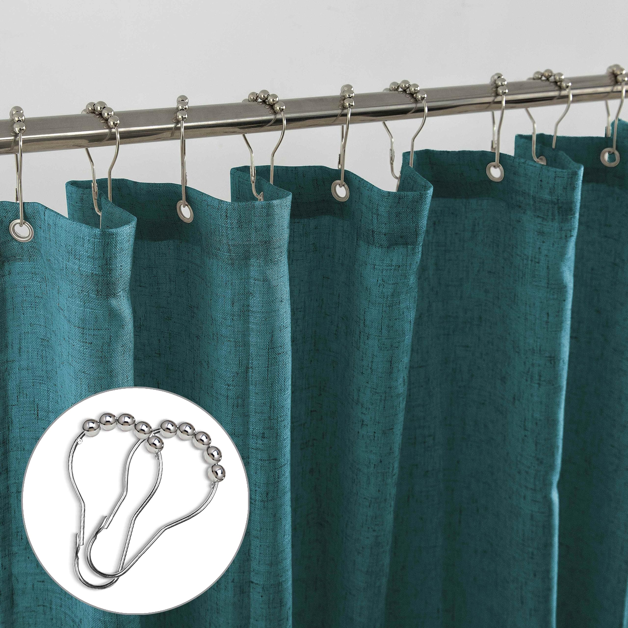 Koufall Teal Waterproof Linen Fabric Shower Curtain 72X84 Inch Length