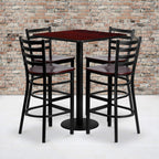 Flash Furniture Clark 30'' Square Mahogany Laminate Table Set with 4 Ladder Back Metal Barstools - Mahogany Wood Seat