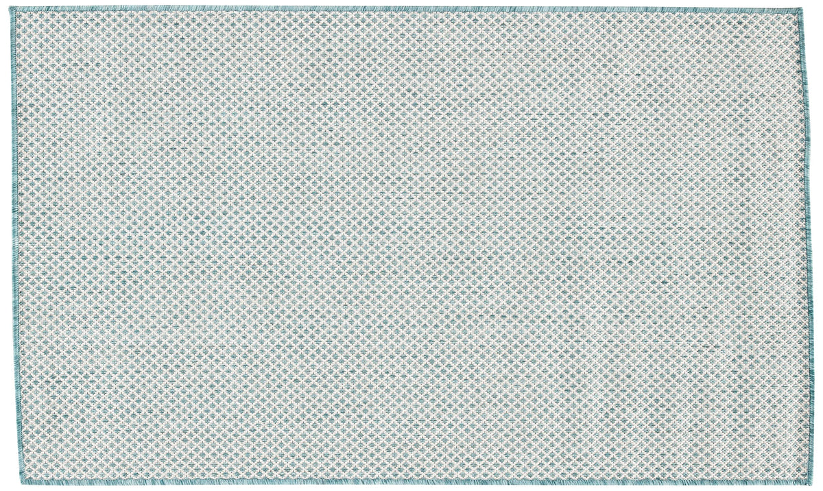 Nourison Courtyard Indoor/Outdoor Ivory Aqua 3' X 5' Area Rug, Geometric, Easy Cleaning, Non Shedding, Bed Room, Living Room, Di