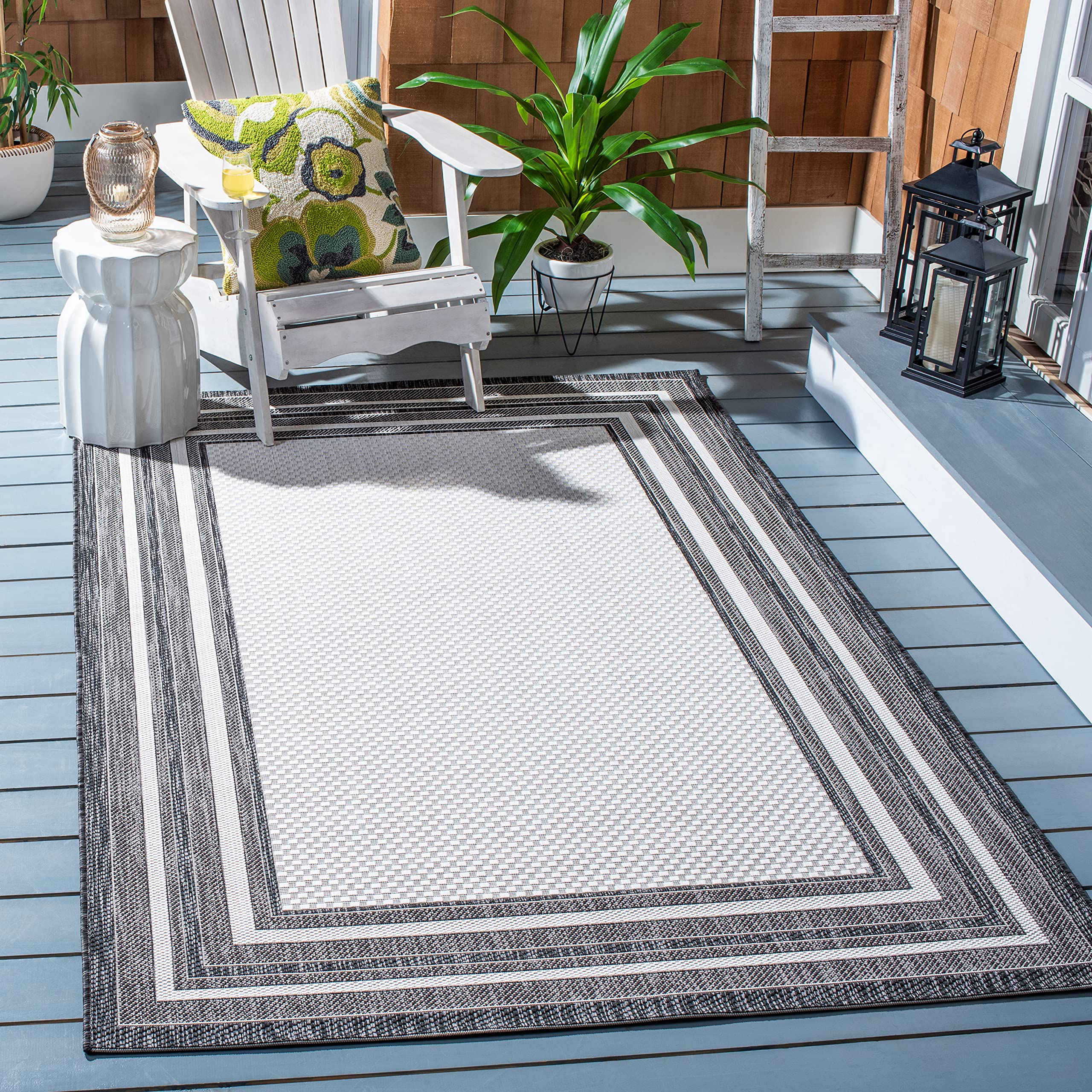 Safavieh Courtyard Collection 4' X 5'7' Ivory / Black Cy8475 Indoor/ Outdoor Waterproof Easy Cleaning Patio Backyard Mudroom Ac