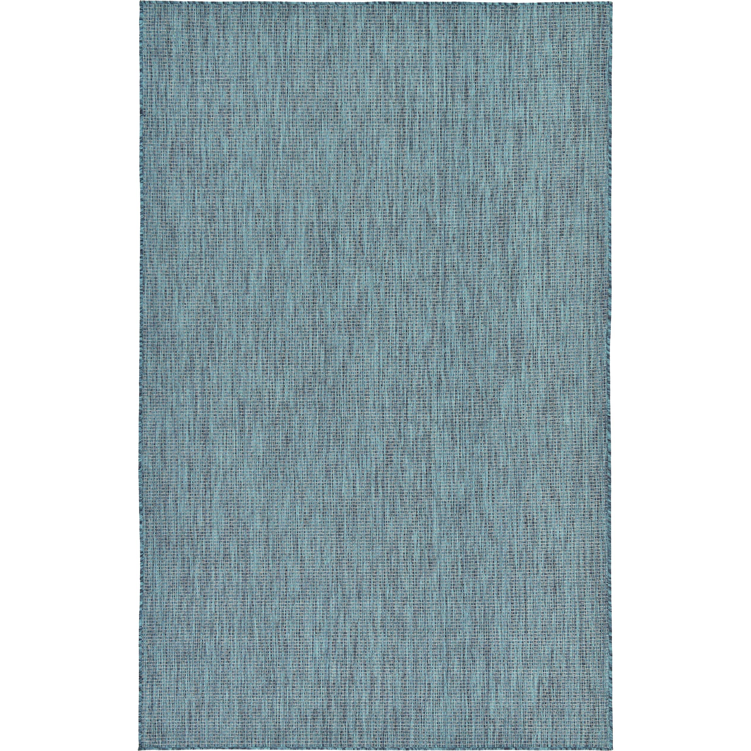 Unique Loom Collection Casual Transitional Solid Heathered Indoor/Outdoor Flatweave Area Rug (5' 3' X 8' Rectangle, Teal/Navy B