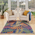 Nourison Aloha Indoor/Outdoor Navy Multicolor 5'3' X 7'5' Area Rug, Easy Cleaning, Non Shedding, Bed Room, Living Room, Dining Room, Backyard, Deck, Patio (5X7)