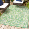 Jonathan Y Smb104F-4 Malta Bohemian Medallion Textured Weave Indoor Outdoor Area-Rug, Coastal Traditional Transitional Easy-Cleaning,Bedroom,Kitchen,Backyard,Patio,Non Shedding, 4 X 6, Cream/Green