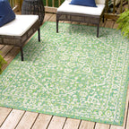 Jonathan Y Smb104F-4 Malta Bohemian Medallion Textured Weave Indoor Outdoor Area-Rug, Coastal Traditional Transitional Easy-Cleaning,Bedroom,Kitchen,Backyard,Patio,Non Shedding, 4 X 6, Cream/Green