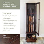 American Furniture Classics Wood Gun Display Cabinet, 8 Gun, Tempered Glass Door, Espresso Brown, Model 650