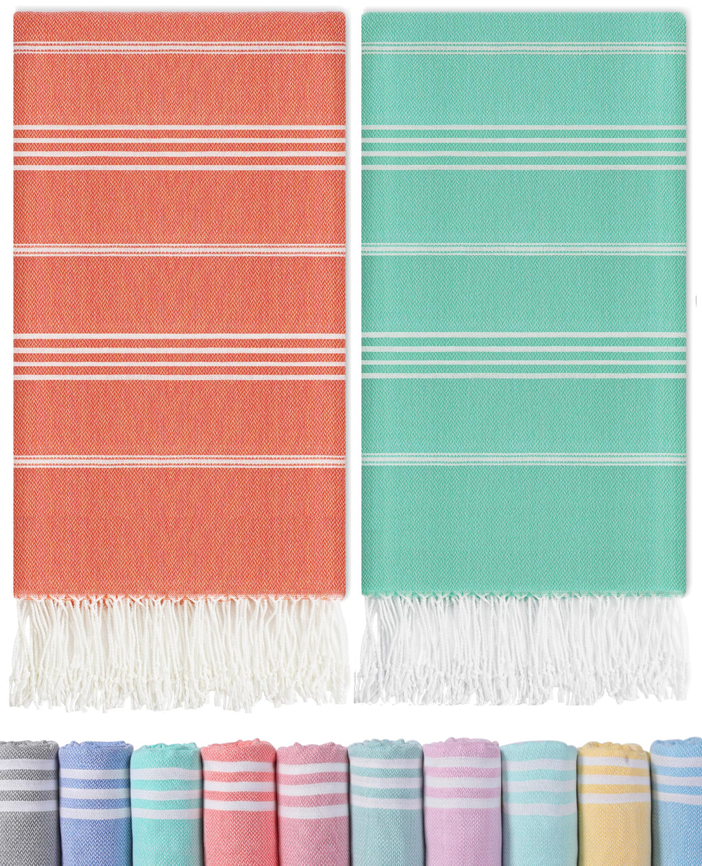 2 Packs Cotton Turkish Beach Towels Swim Towel Compact Oversized Sand Free Quick Dry Thin Luxury Best Organic Linen Toallas De P