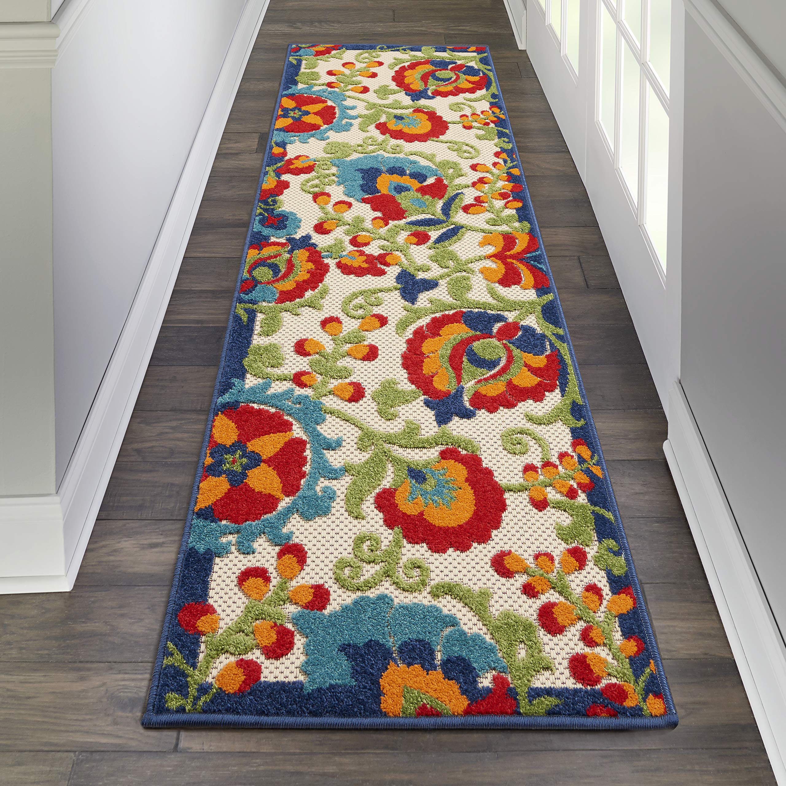 Nourison Aloha Indoor/Outdoor Multicolor 2' X 6' Area Rug, Easy Cleaning, Non Shedding, Bed Room, Living Room, Dining Room, Backyard, Deck, Patio (2X6)
