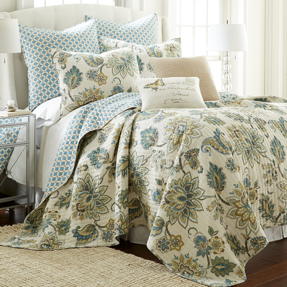 Levtex Home - Grey Palladium Quilt Set - King/Cal King Quilt 106X92In. + Two King Pillow Shams 36X20In. - Paisley - Green, Yello