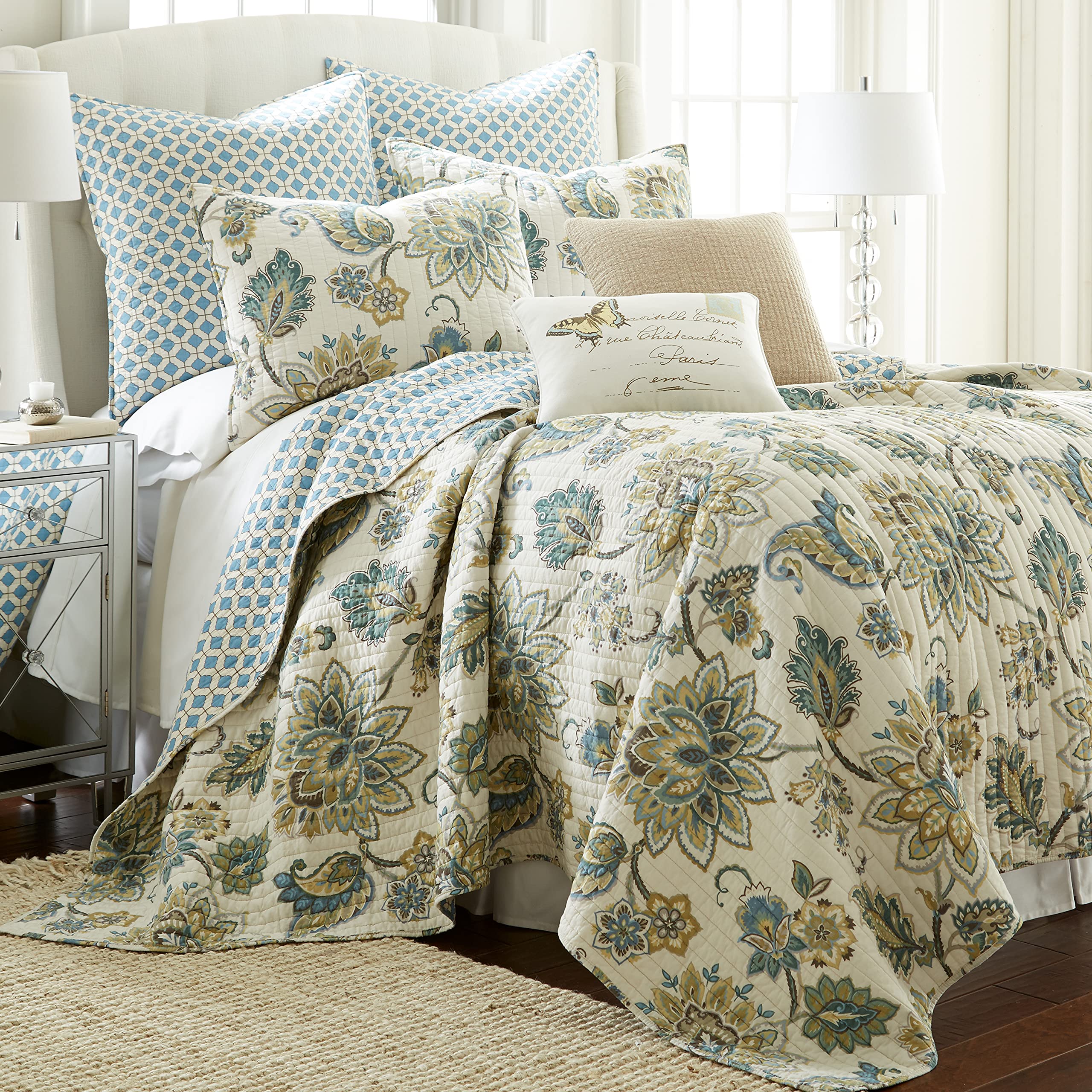 Levtex Home - Grey Palladium Quilt Set - King/Cal King Quilt 106X92In. + Two King Pillow Shams 36X20In. - Paisley - Green, Yello