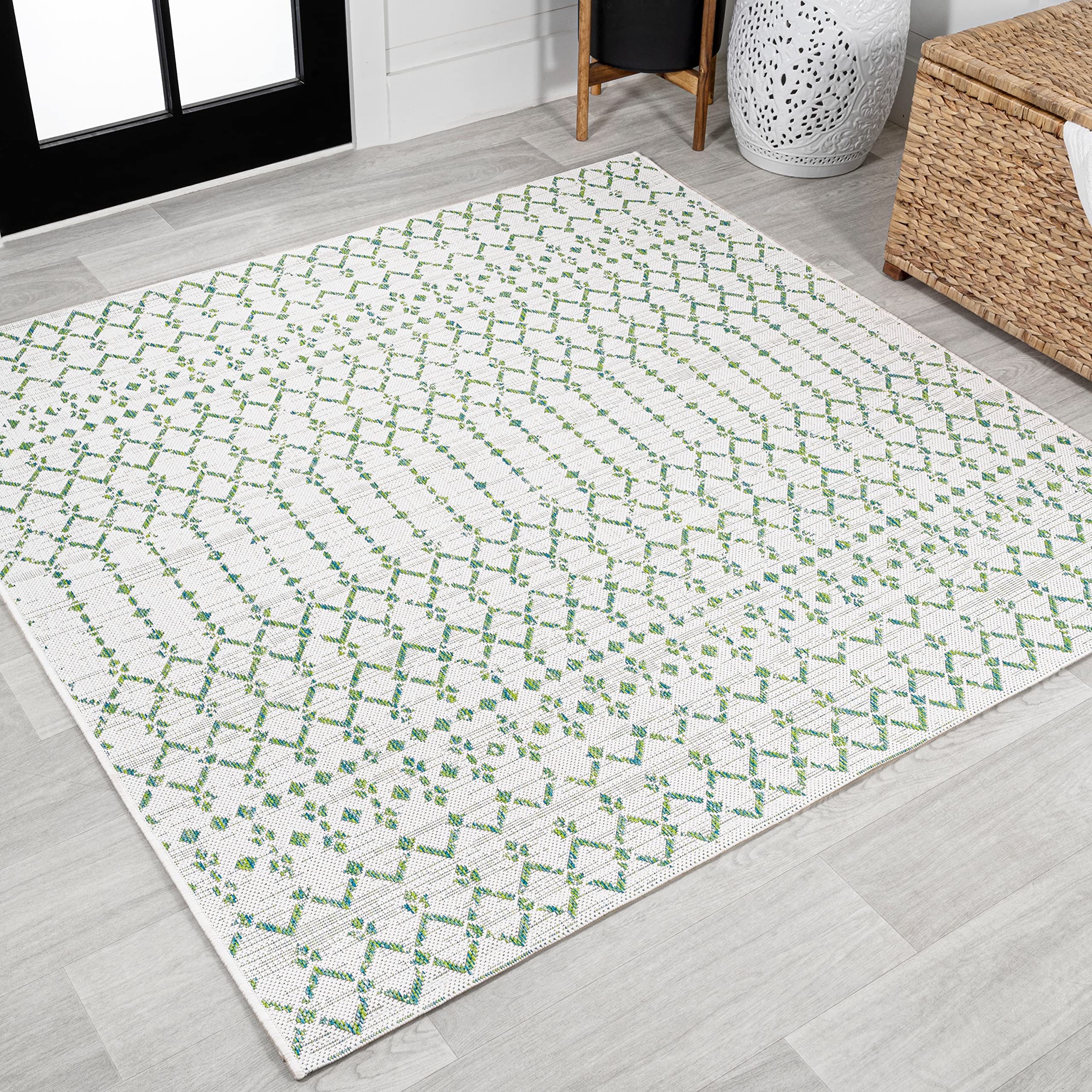 Jonathan Y Smb108R-5Sq Ourika Moroccan Geometric Textured Weave Indoor Outdoor Area Rug, Bohemian, Rustic, Scandinavian Easy Cle