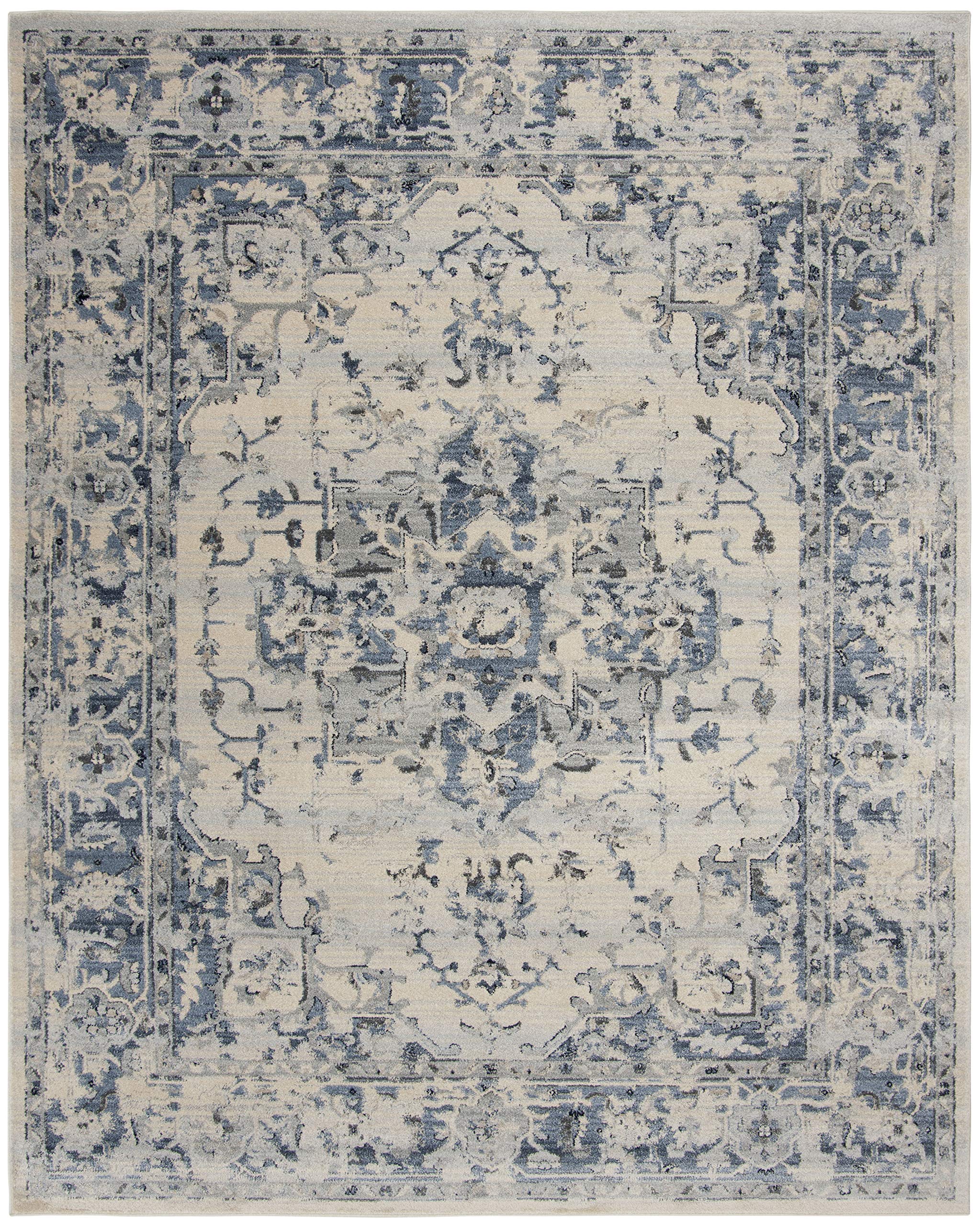 SAFAVIEH Charleston Collection Area Rug - 10 x 14, Ivory & Navy, Oriental Distressed Design, Non-Shedding & Easy Care, Ideal f
