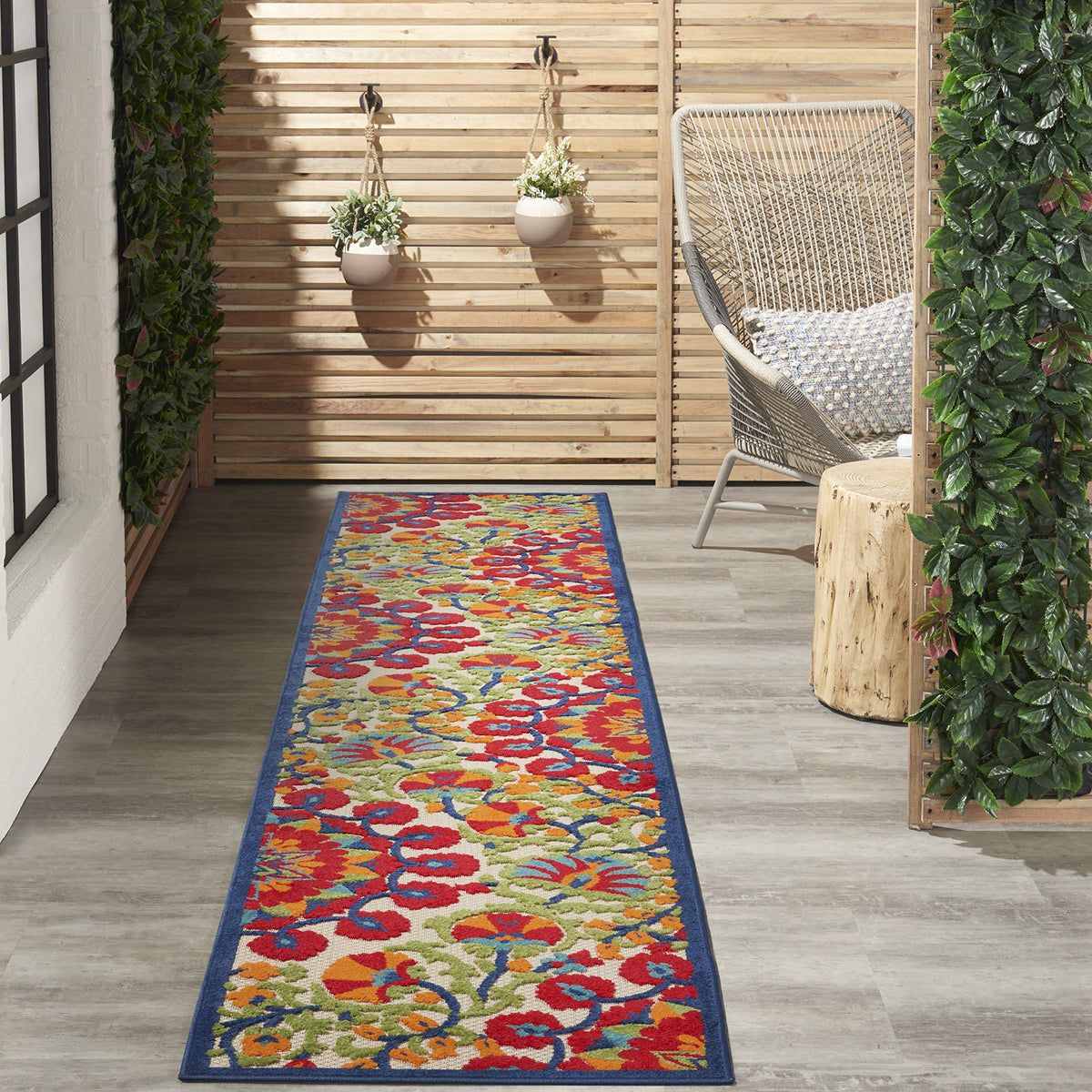 Nourison Aloha Indoor/Outdoor Red/Multi 2'3' X 12' Area Rug, Easy Cleaning, Non Shedding, Bed Room, Living Room, Dining Room, D