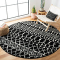 SAFAVIEH Tulum Collection 9 Round Black/Ivory TUL270Z Moroccan Boho Distressed Non-Shedding Living Room Bedroom Area Rug
