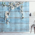 Ambesonne Rustic Shower Curtain, Branch Blooming Warm Season Flowers on Wooden Fragility of Spring, Cloth Fabric Bathroom Decor 