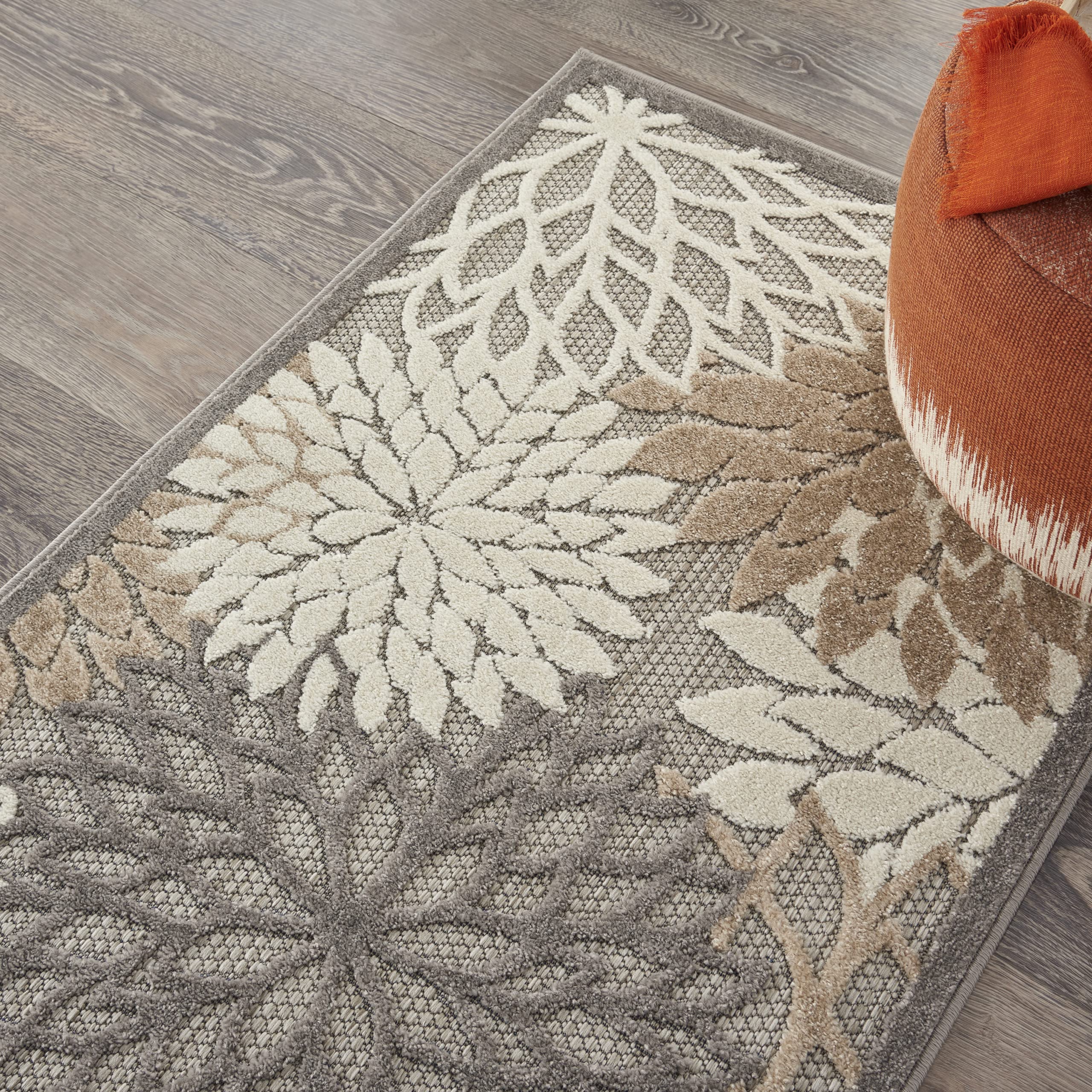 Nourison Aloha Indoor/Outdoor Area Rug 2' 8' X 4', Natural, Rectangular Tropical Botanical Easy-Cleaning Non Shedding Bed Room Living Room Dining Room Deck Backyard Patio