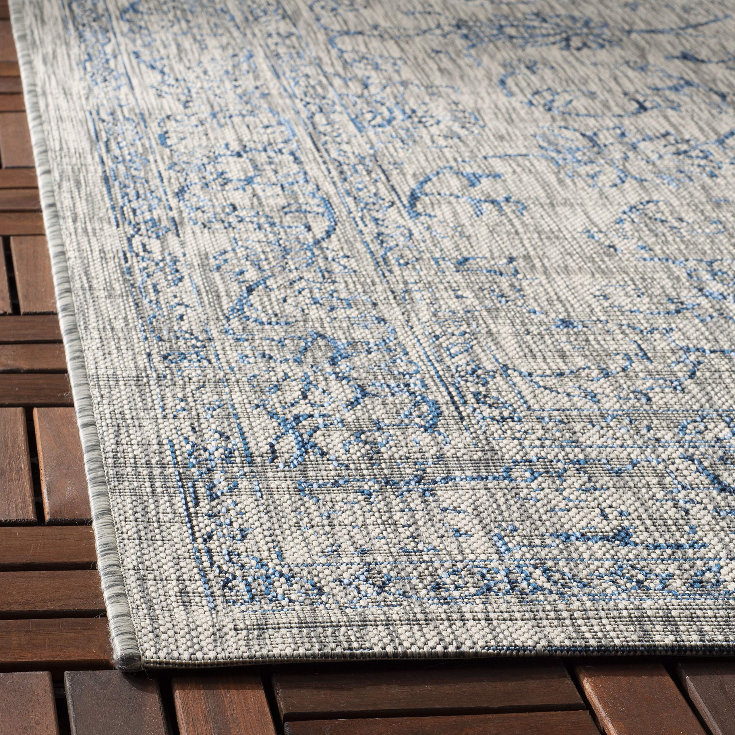 Safavieh Courtyard Collection Accent Rug - 2'3' X 5', Grey & Navy, Non-Shedding & Easy Care, Indoor/Outdoor & Washable-Ideal For Patio, Backyard, Mudroom (Cy8680-36812)