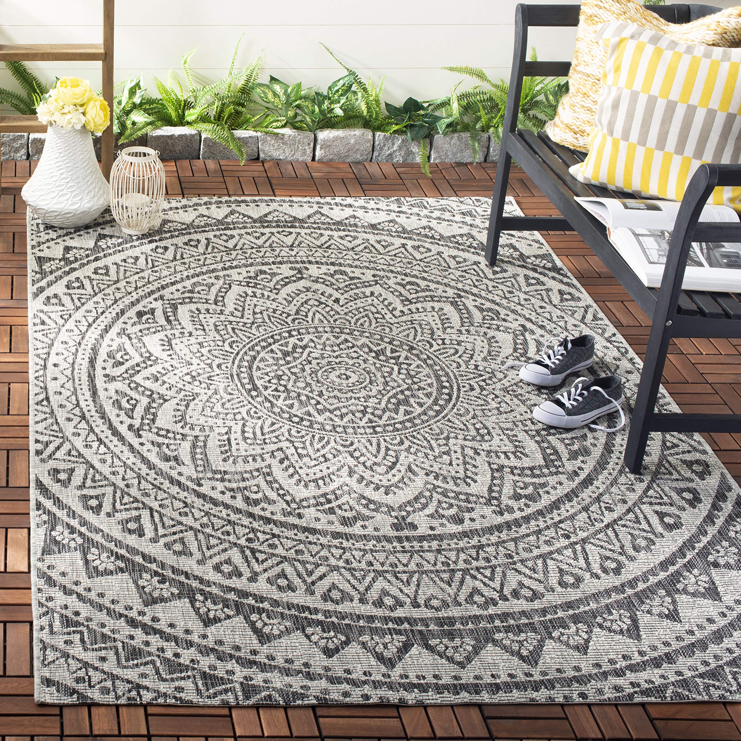Safavieh Courtyard Collection 2'7' X 5' Light Grey/Black Cy8734 Indoor/ Outdoor Waterproof Easy Cleaning Patio Backyard Mudroom Area Rug