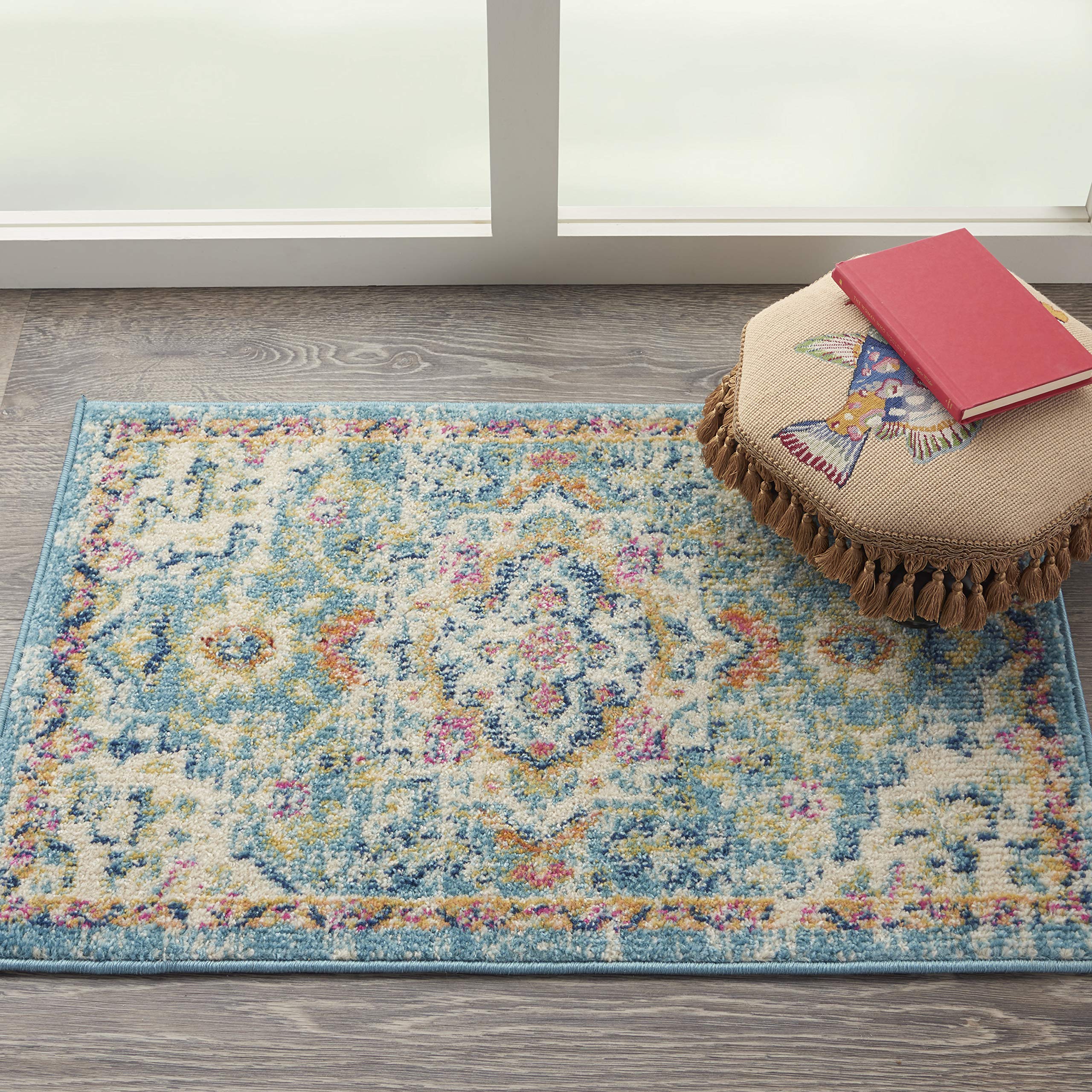Nourison Passion Ivory/Light Blue 1'10' X 2'10' Area Rug, Boho, Moroccan, Bed Room, Living Room, Dining Room, Kitchen, Easy Cl