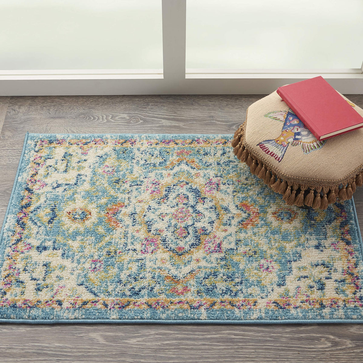 Nourison Passion Ivory/Light Blue 1'10' X 2'10' Area Rug, Boho, Moroccan, Bed Room, Living Room, Dining Room, Kitchen, Easy Cl