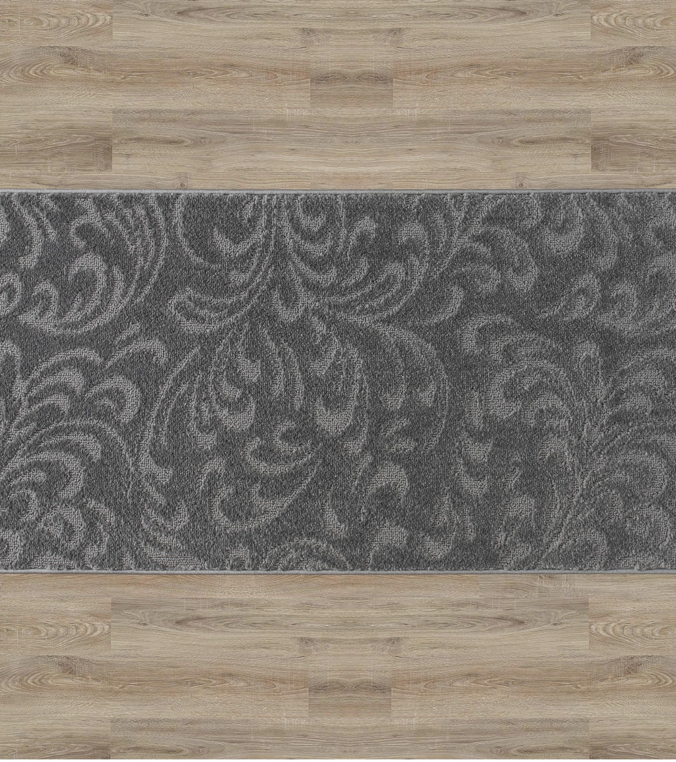 ORFA HOME Custom Cut Hallway Runner Rug, Slip Resistant, 26 Inch Wide X Your Choice of Length, Floral Anthracite, 26 Inch X 4 Fe