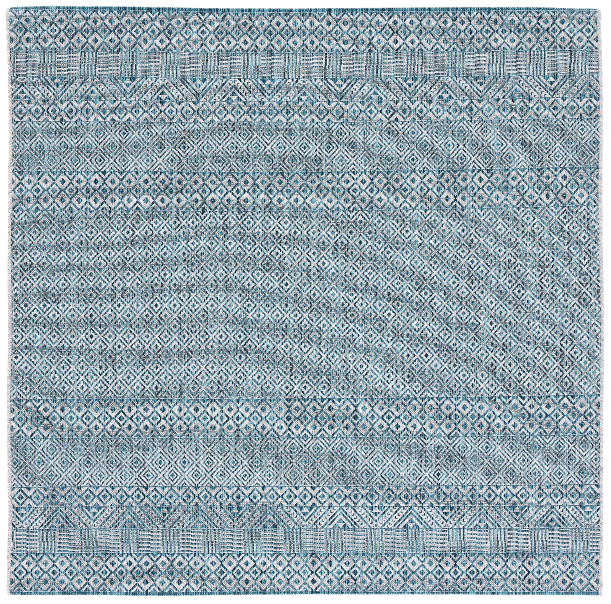 Safavieh Courtyard Collection 6'7' Square Grey/Aqua Cy8235 Indoor/ Outside Waterproof Easy Cleansingpatio Backyard Mudroom Area Mat