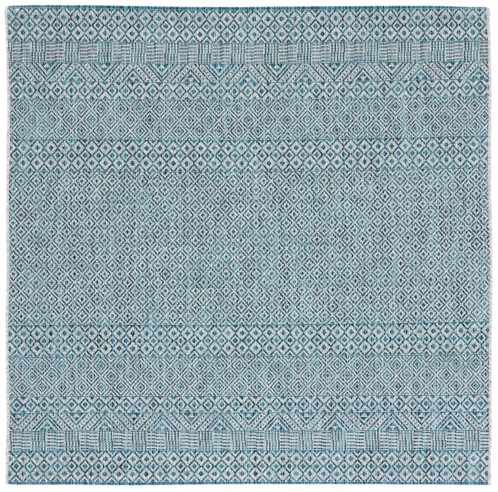 Safavieh Courtyard Collection 6'7' Square Grey/Aqua Cy8235 Indoor/ Outside Waterproof Easy Cleansingpatio Backyard Mudroom Area Mat