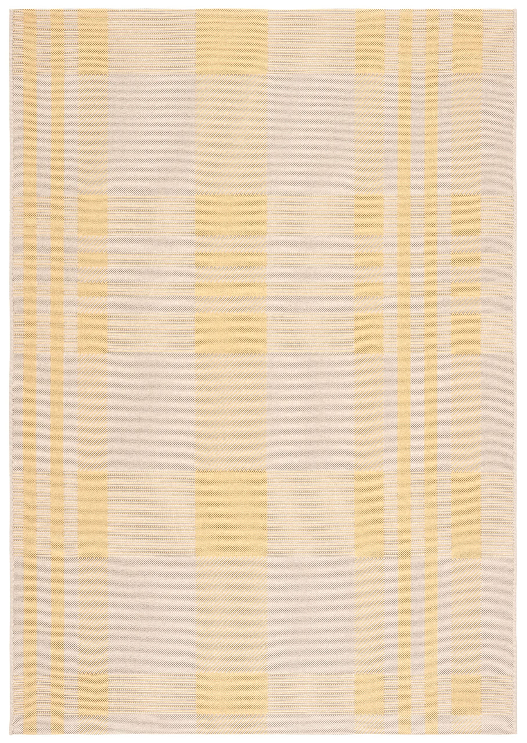 SAFAVIEH Courtyard Collection Area Rug - 53 x 77, Gold & Beige, Plaid Design, Non-Shedding & Easy Care, Indoor/Outdoor & Washa