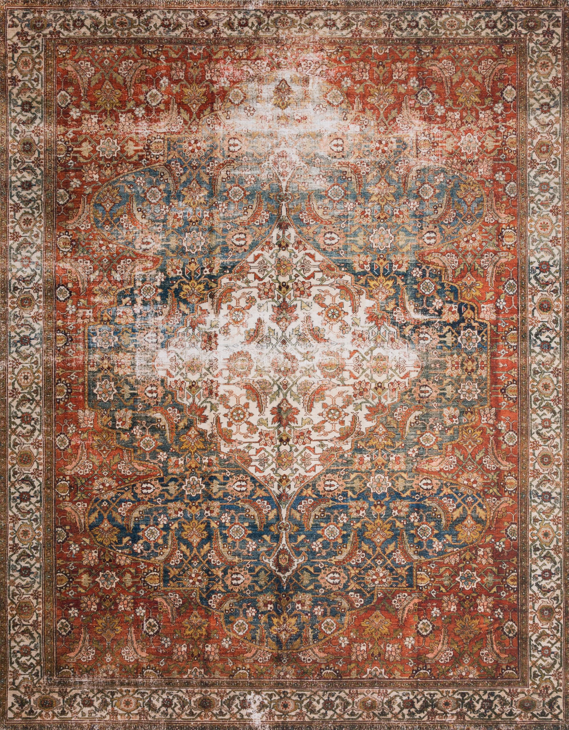 Loloi LAYLA Collection, LAY-05, Ocean / Multi, 5-0 x 7-6, .13 Thick, Area Rug, Soft, Durable, Vintage Inspired, Distressed, Lo