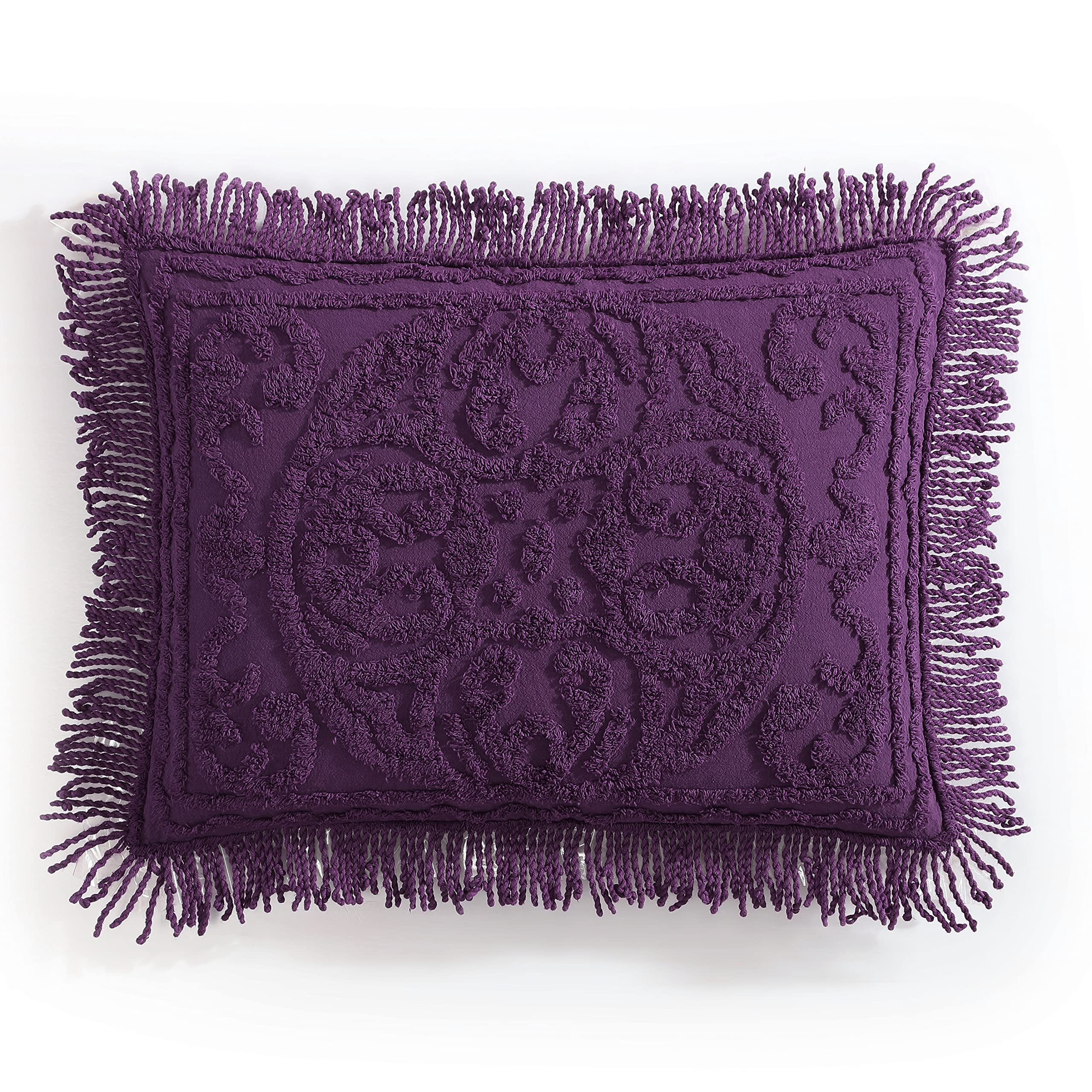 Beatrice Home Fashions Medallion Chenille, King Sham, Eggplant