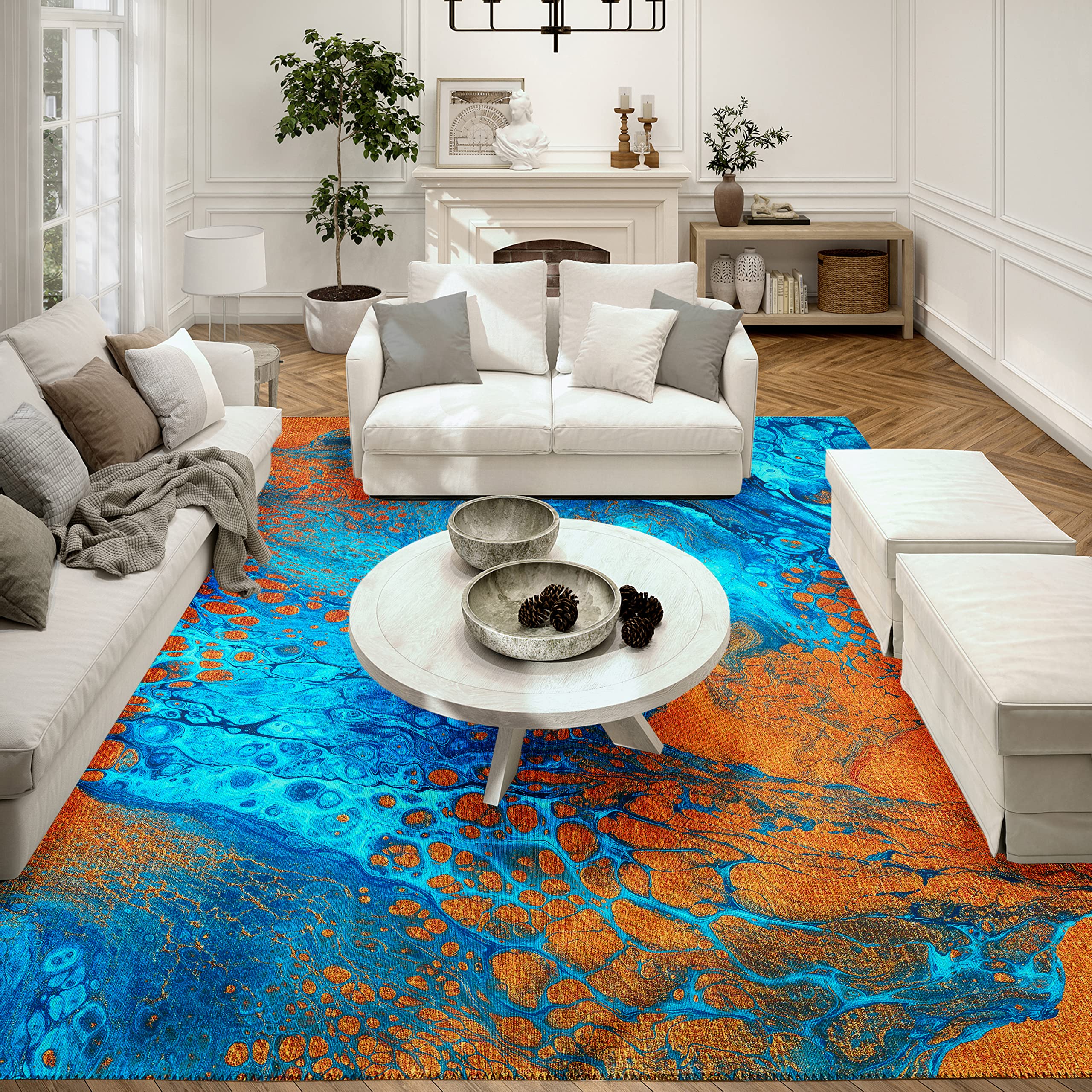 Addison Rugs Karina Akc38 Cobalt 10' X 14' Indoor Outdoor Area Rug, Easy Clean, Machine Washable, Non Shedding, Bedroom, Entry, Living Room, Dining Room, Kitchen, Patio Rug