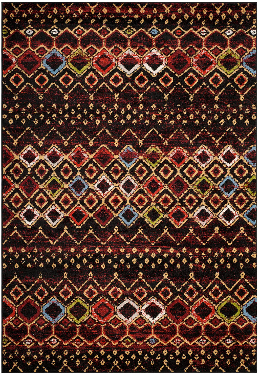 Safavieh Amsterdam Collection Area Rug - 6'7'' X 9'2'', Black & Multi, Moroccan Boho Design, Non-Shedding & Easy Care, Ideal For