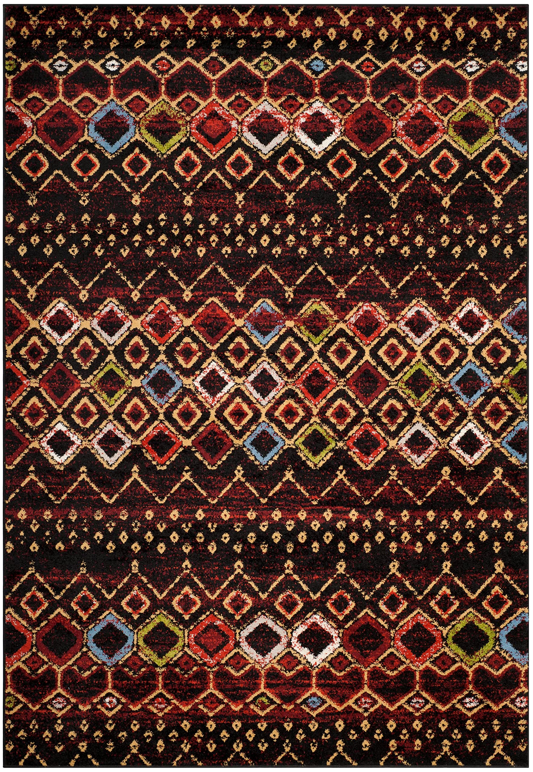 Safavieh Amsterdam Collection Area Rug - 6'7'' X 9'2'', Black & Multi, Moroccan Boho Design, Non-Shedding & Easy Care, Ideal For