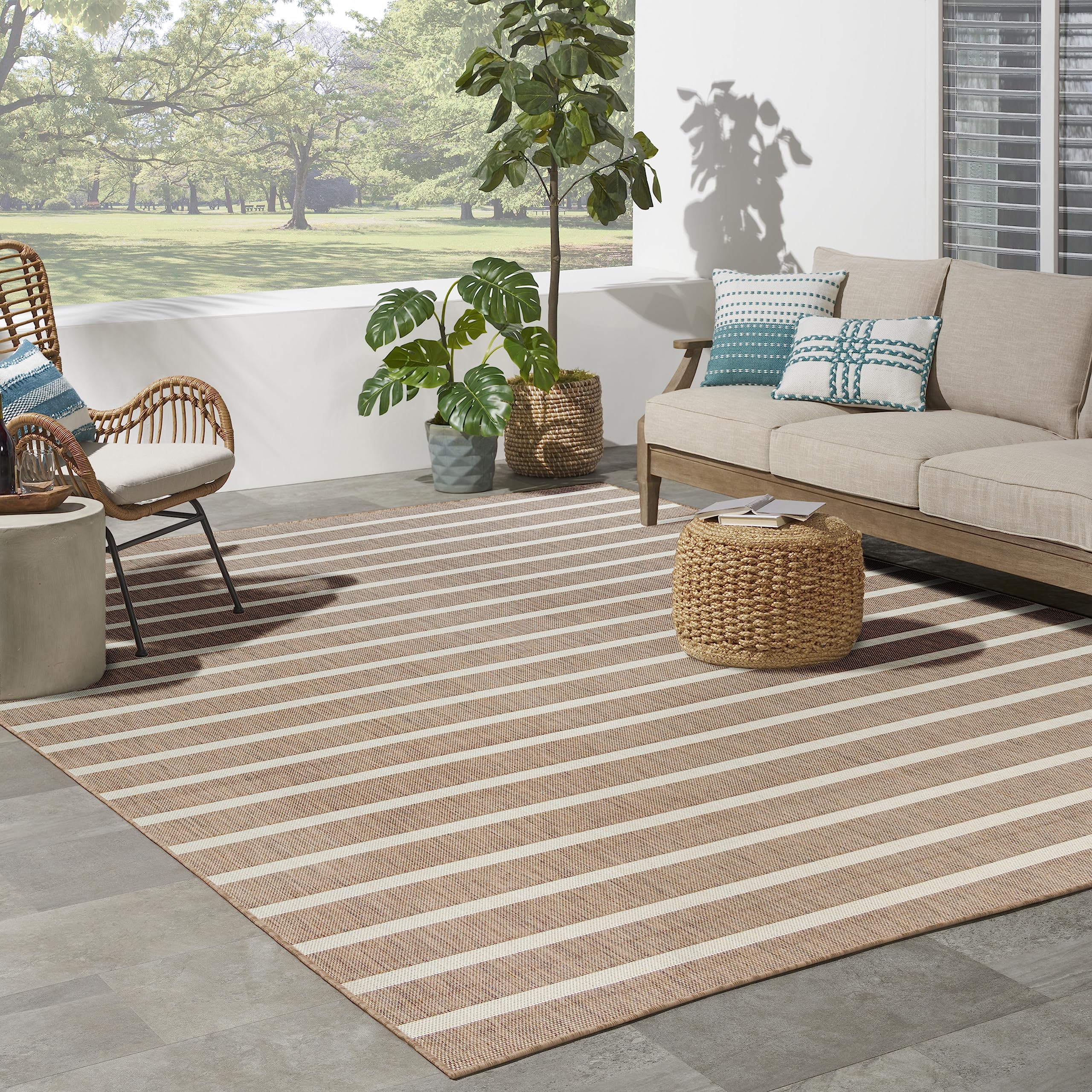 Nourison Positano Indoor/Outdoor Jute Ivory 8 x 10 Area Rug, Easy Cleaning, Non Shedding, Bed Room, Living Room, Dining Room, 