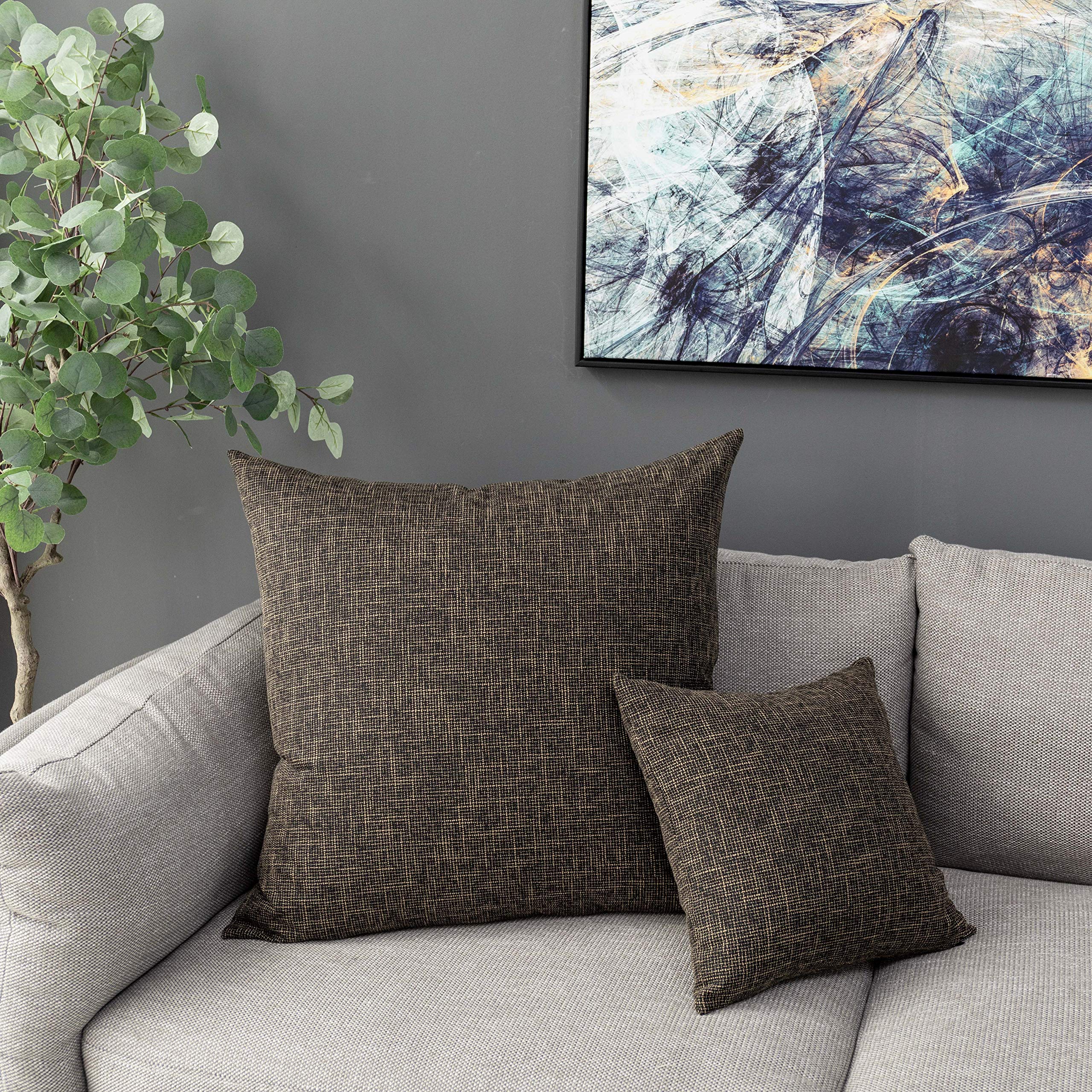 Kevin Textile 2 Packs Throw Pillow Cases Textural Faux Linen Decor Star Cushion Cover For Living Room, 26X26 Inches, Black Gold