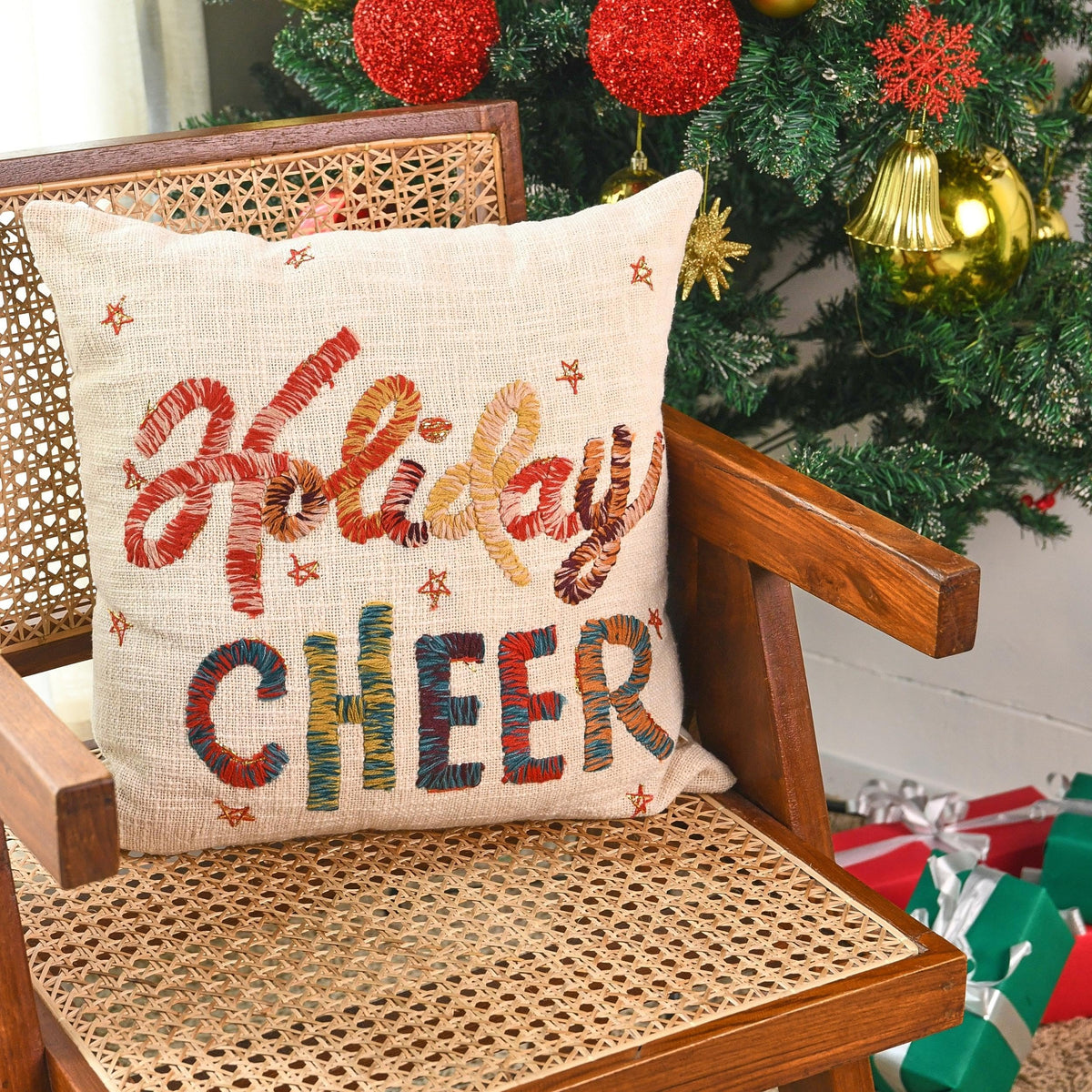 Folkulture Christmas Throw Pillow Covers 18X18, Decorative Couch Pillows For Living Room, 100% Cotton Boho Pillow Case Or Cute P