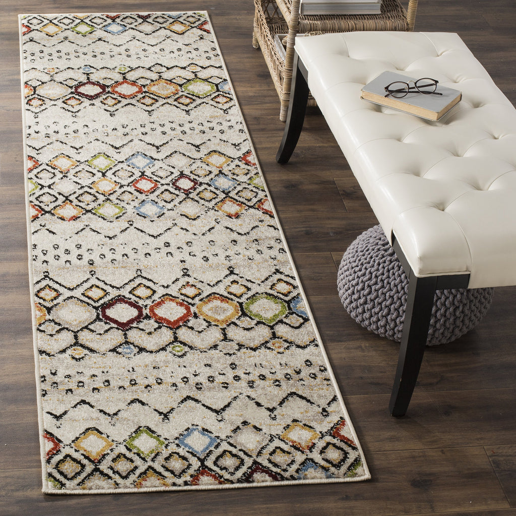 SAFAVIEH Amsterdam Collection Runner Rug - 2'3'' x 16', Ivory & Multi, Moroccan Boho Design, Non-Shedding & Easy Care, Ideal for