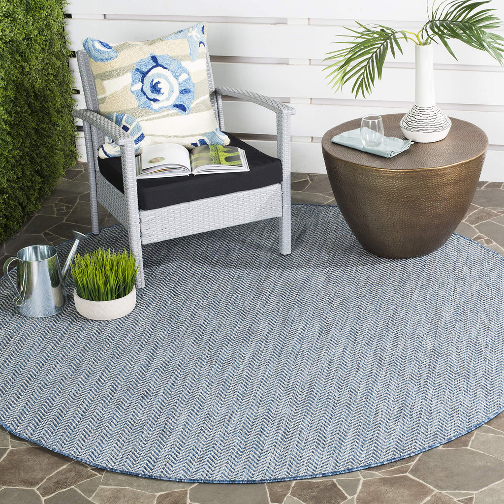 SAFAVIEH Courtyard Collection Area Rug - 4' Round, Navy & Grey, Non-Shedding & Easy Care, Indoor/Outdoor & Washable-Ideal for Pa