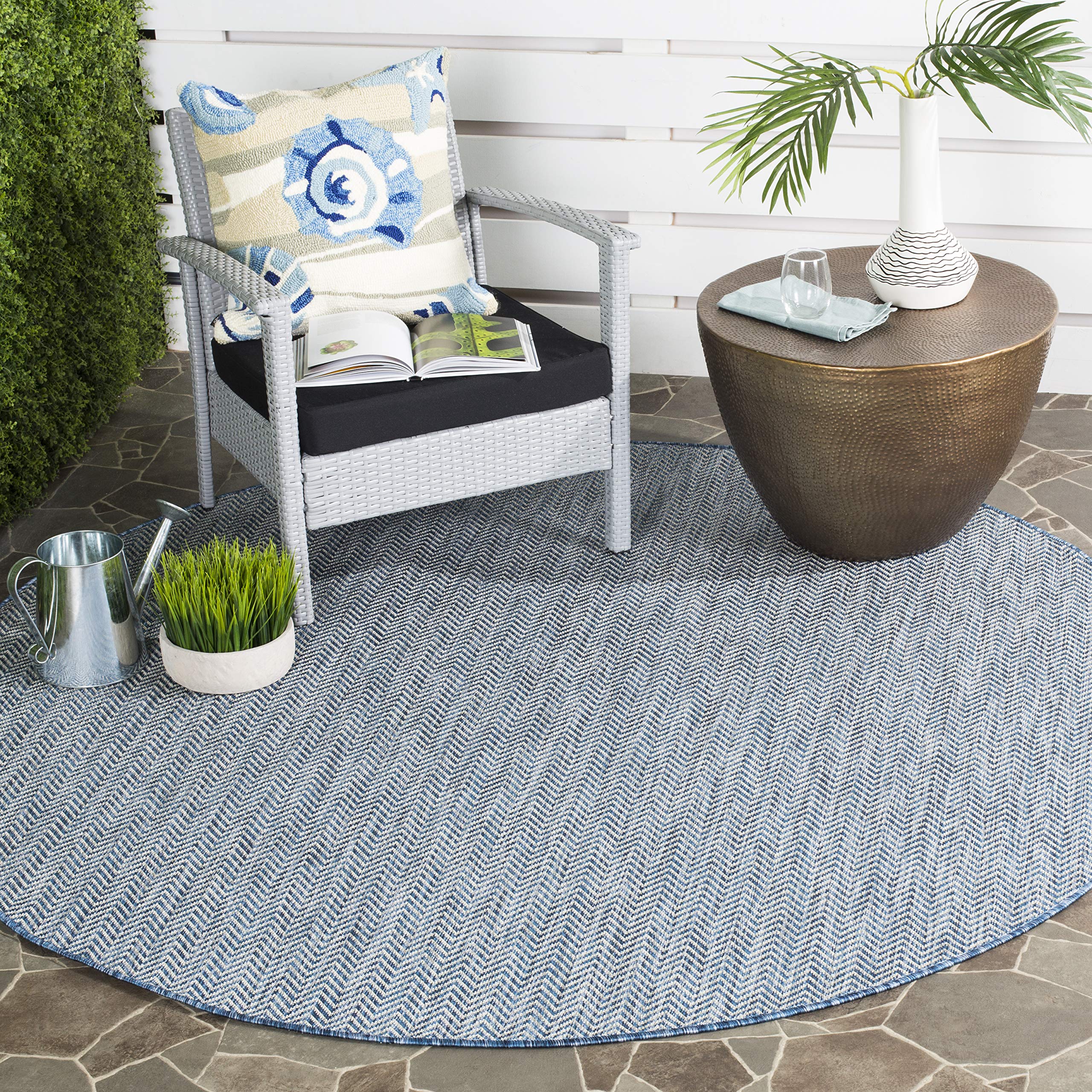 Safavieh Courtyard Collection Area Rug - 10' Round, Navy & Grey, Non-Shedding & Easy Care, Indoor/Outdoor & Washable-Ideal For Patio, Backyard, Mudroom (Cy8022-36821)