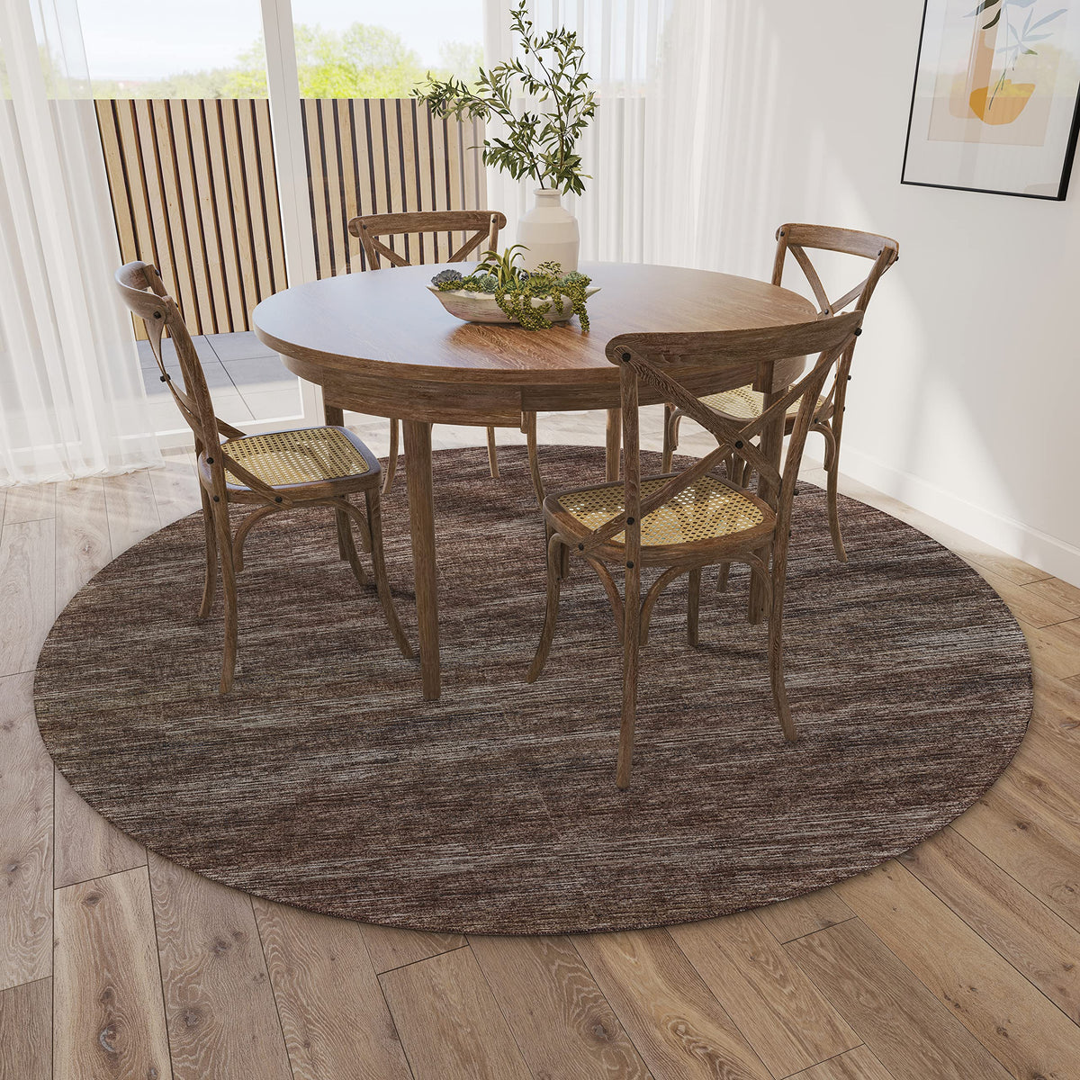 Addison Rugs Marston 8' X 8' Transitional Brown Indoor Outdoor Round Rug, Easy Clean, Machine Washable, Non Shedding, Bedroom, Living Room, Dining Room, Kitchen, Patio Rug