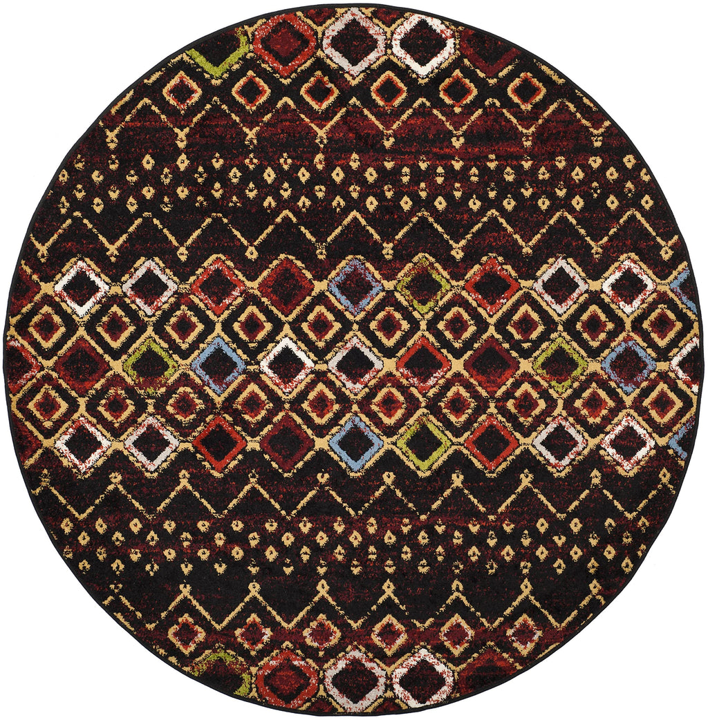 Safavieh Amsterdam Collection 9' Round Black/Multi Ams108P Moroccan Boho Non-Shedding Dining Room Entryway Foyer Living Room Bed