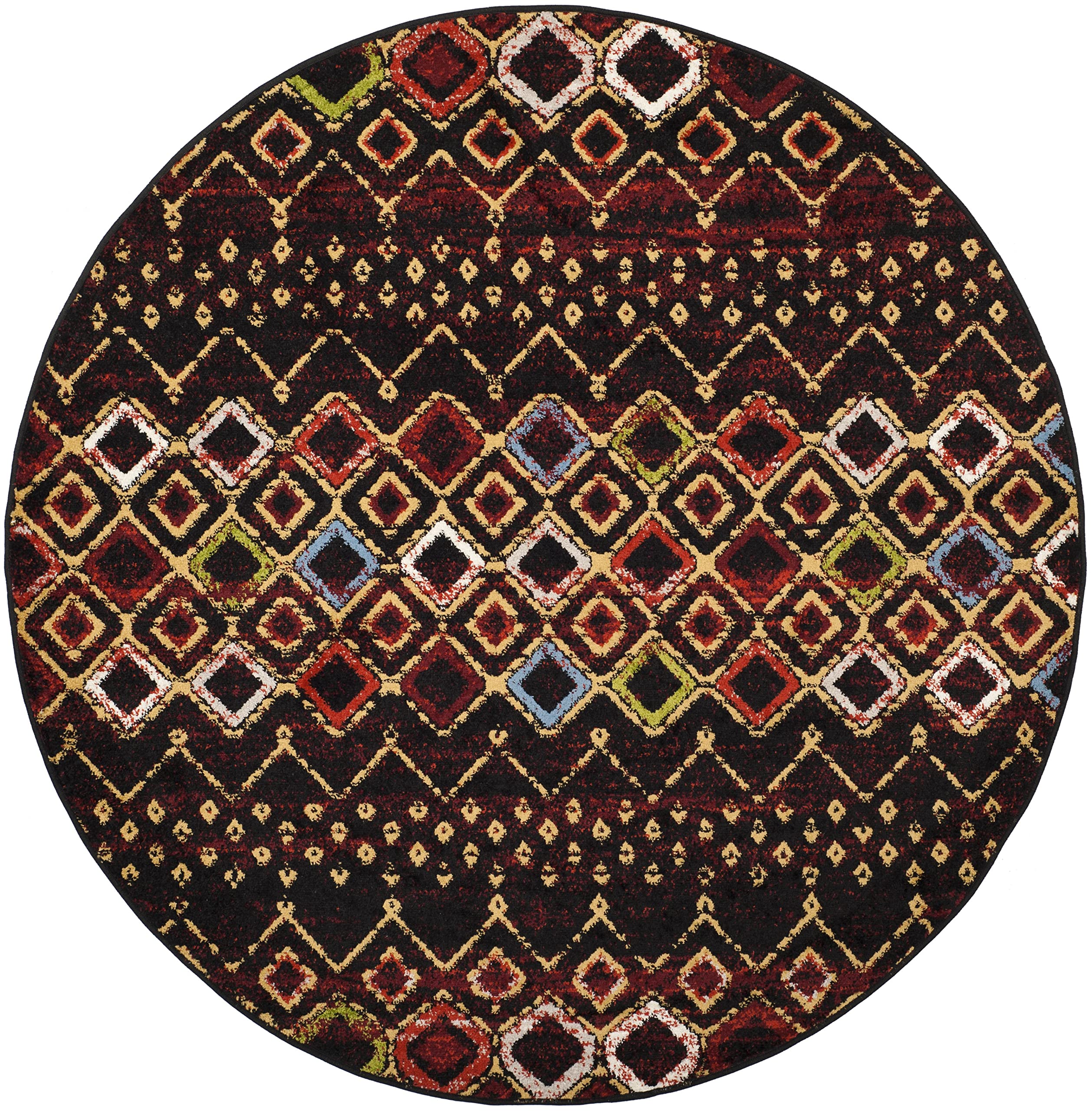 Safavieh Amsterdam Collection Area Rug - 11' Round, Black & Multi, Moroccan Boho Design, Non-Shedding & Easy Care, Ideal For Hig
