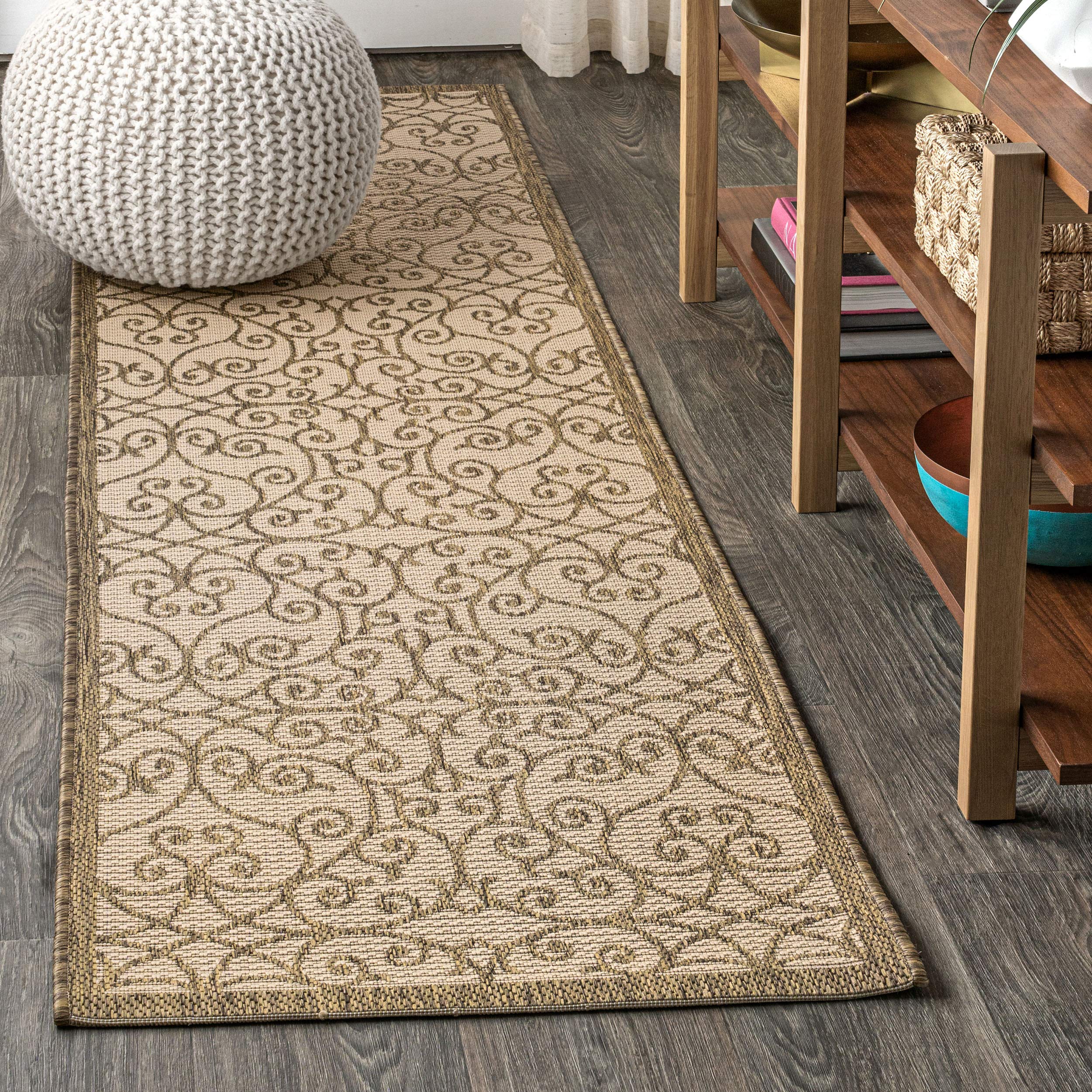 Jonathan Y Smb107B-210 Madrid Vintage Filigree Textured Weave Indoor Outdoor Area-Rug Classic Coastal Easy-Cleaning Bedroom Kitc