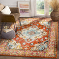 SAFAVIEH Monaco Collection Accent Rug - 4 x 57, Orange & Light Blue, Medallion Distressed Design, Non-Shedding & Easy Care, Id